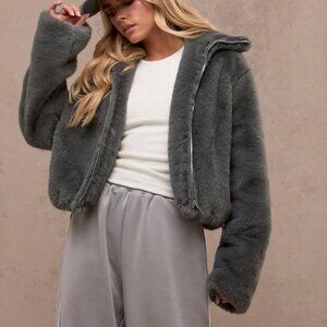 FLUFFY ZIP THROUGH OVERSIZED JACKET
